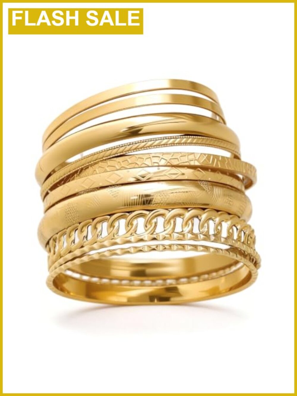 18K Gold Plated Bangle Bracelets Set Textured Stackable Women's Jewelry
